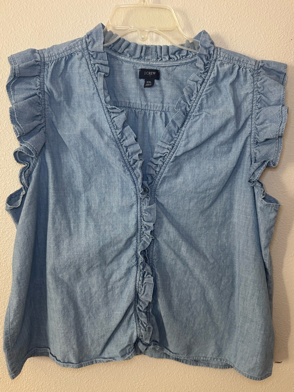 J Crew Chambray Ruffle Blouse XXL